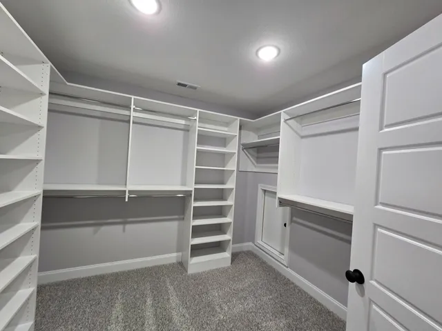 a view of an empty walk in closet