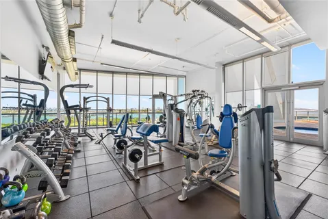 a view of a room with gym equipment