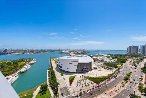 a view of a city and ocean view