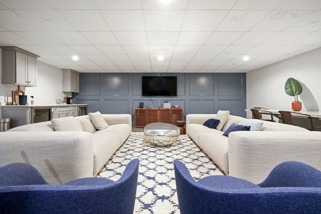 a view of parking garage with furniture