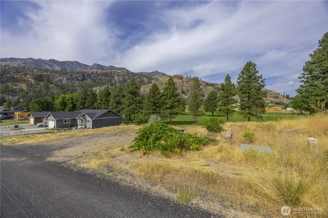 a view of a lake with a yard