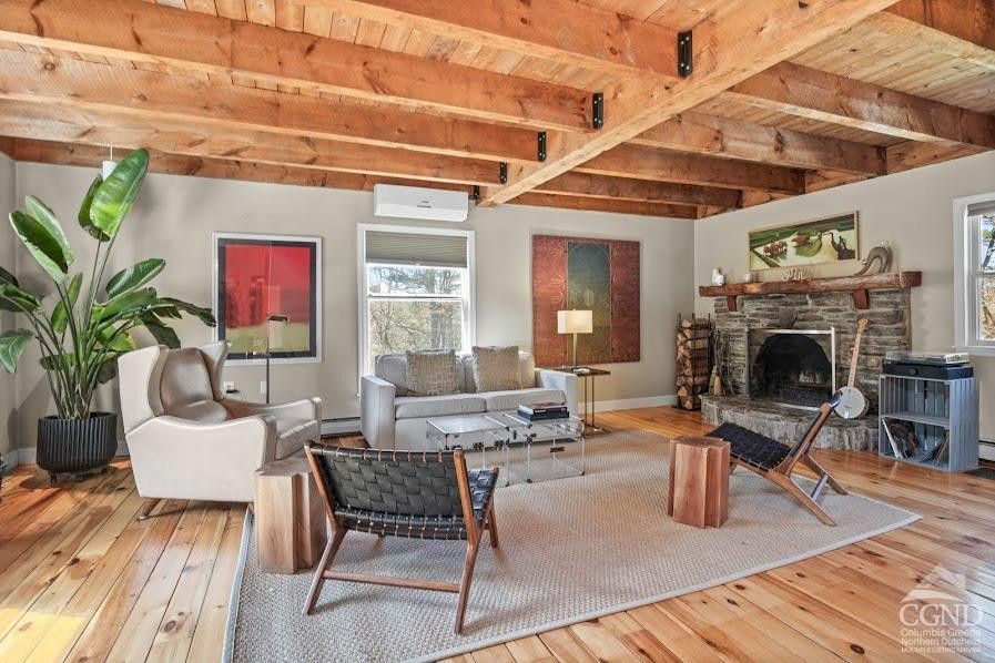 167 Dunbar Road Claverack, NY 12534 - Photo 7 of 37 a living room with furniture a fireplace and a table