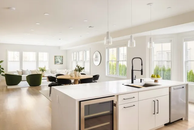 a kitchen with lots of counter top space