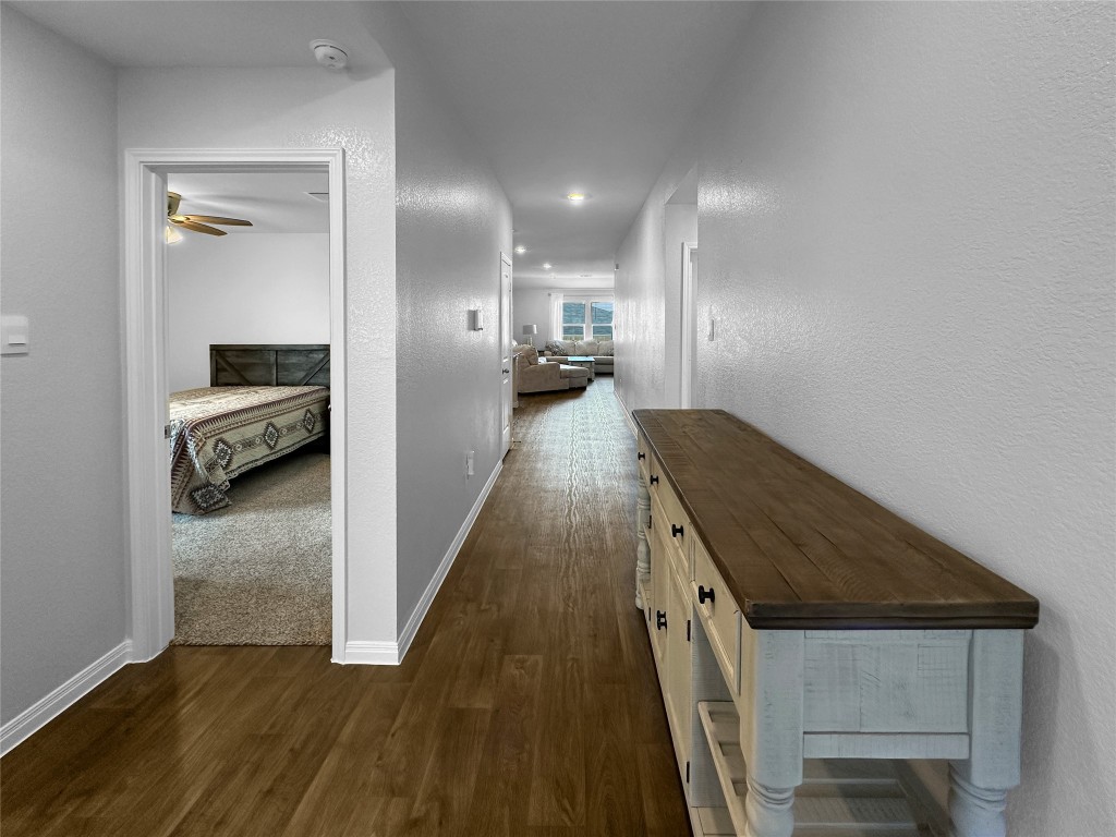 730 Gladiola Loop Kyle, TX 78640 - Photo 2 of 13 Corridor featuring a textured wall and dark wood-style flooring