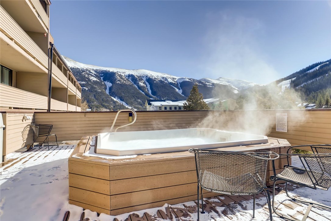 760 Copper Road, Unit 201 Frisco, CO 80443 - Photo 23 of 28 Building hot tub with views of the Sky Chutes.