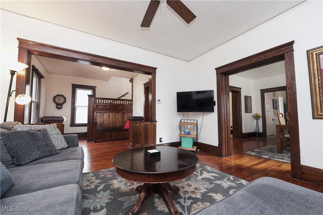 3542 Copley Road Akron, OH 44321 - Photo 15 of 47 Living room with ceiling fan and dark hardwood / wood-style floors