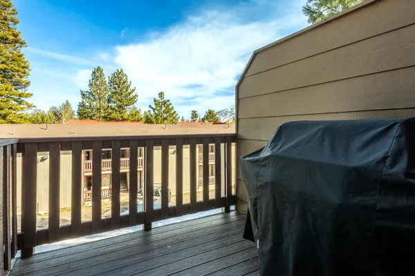 a view of wooden balcony