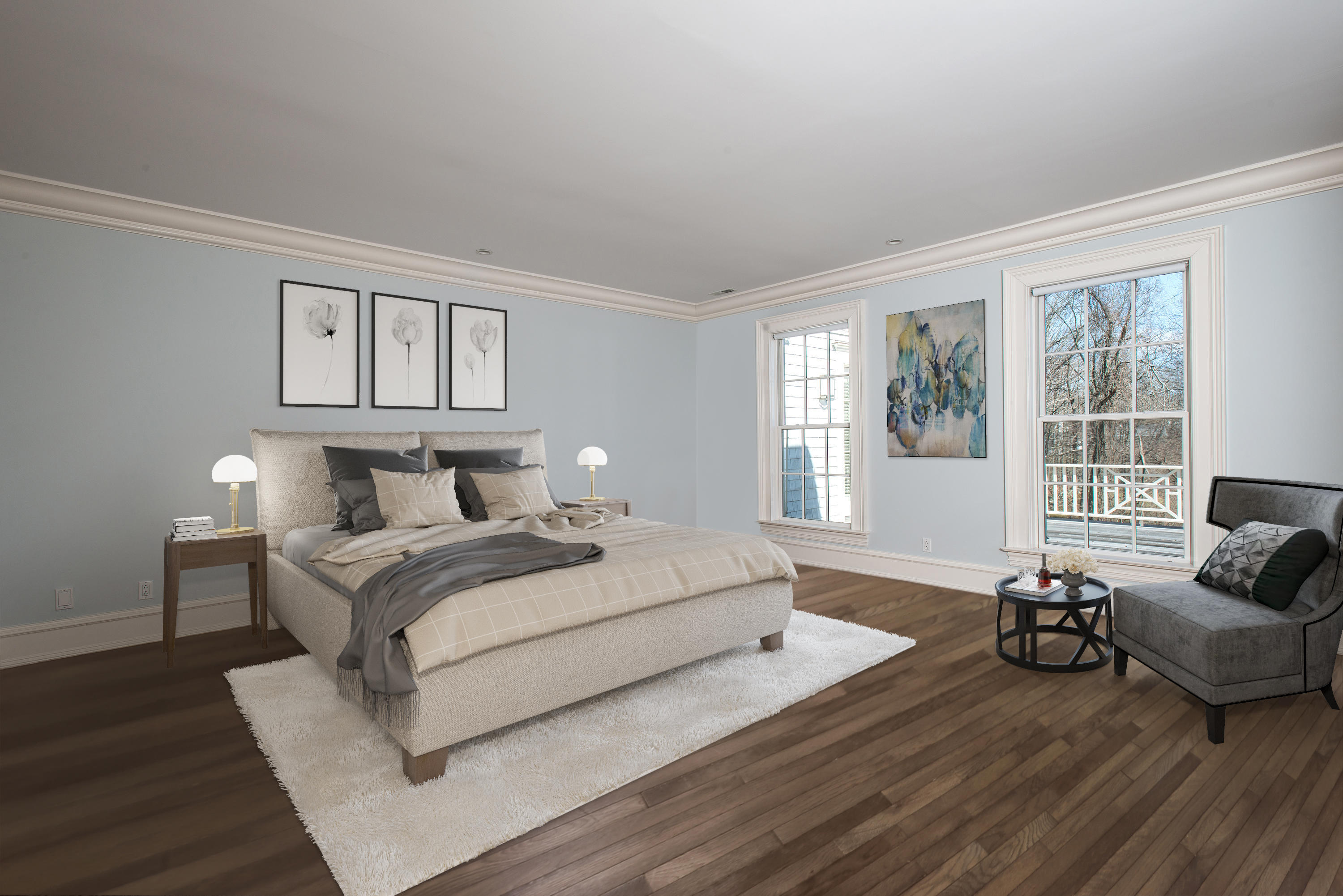 65 Clapboard Ridge Road Greenwich, CT 06830 - Photo 28 of 36 a spacious bedroom with a bed and wooden floor