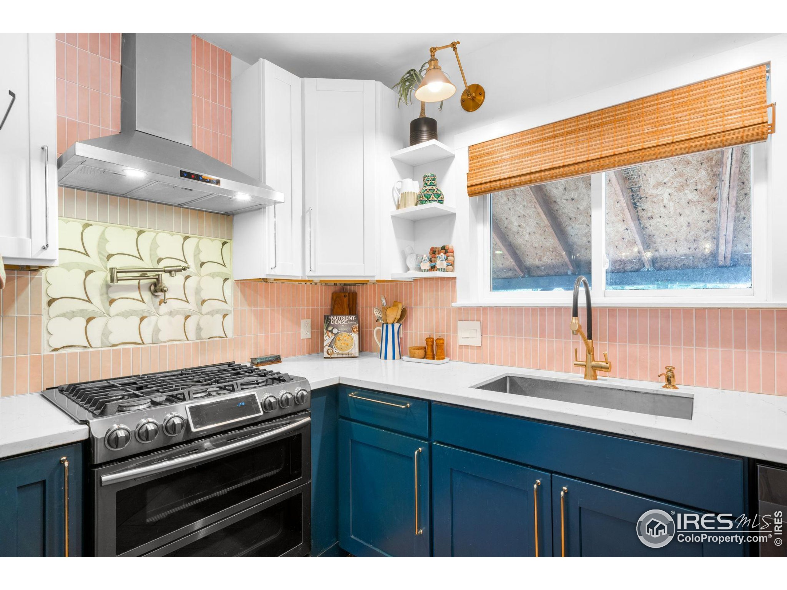3359 Steele Street Denver, CO 80205 - Photo 8 of 48 a kitchen with stainless steel appliances a sink a stove and a window