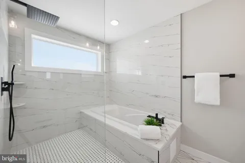 a bathroom with a shower and toilet