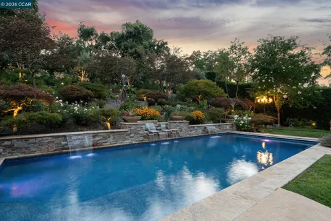 a view of swimming pool with outdoor seating and plants