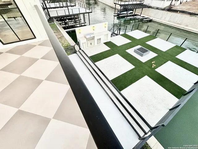 a view of a balcony dining table