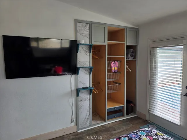 a living room with closet