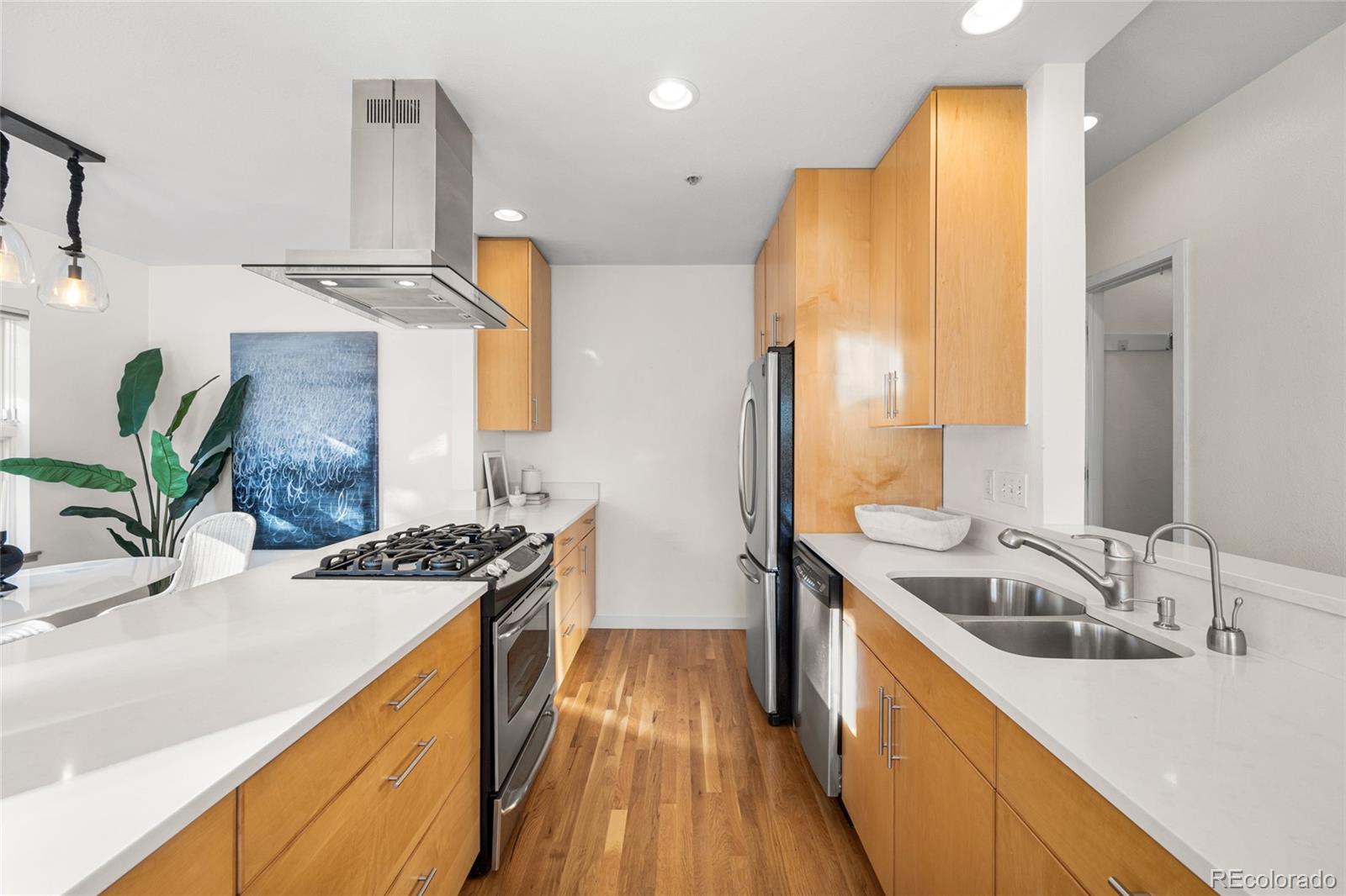 1675 Boulder Street Denver, CO 80211 - Photo 13 of 39 a kitchen with a sink a counter space and a view of living room