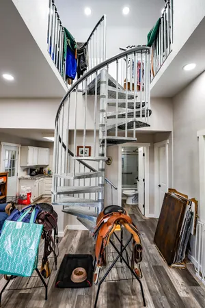 a view of gym equipment and children play room