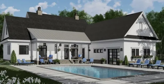 front view of a house with a patio