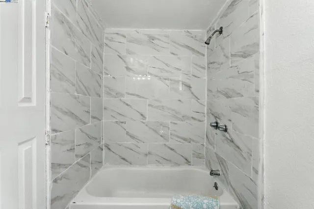 a bathroom with a bathtub