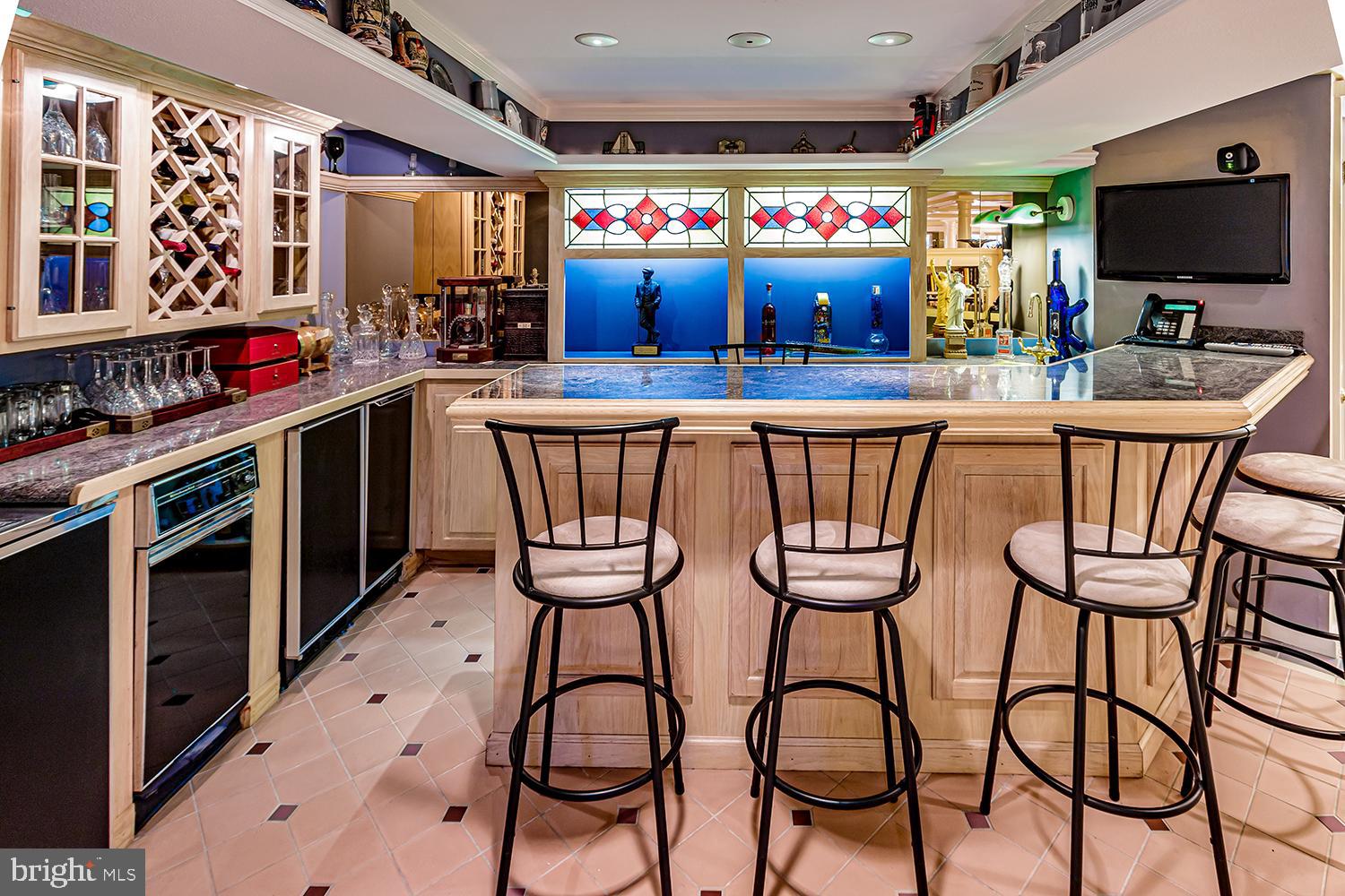 117 Stokes Road Medford Lakes, NJ 08055 - Photo 45 of 72 Wet bar with custom stained glass