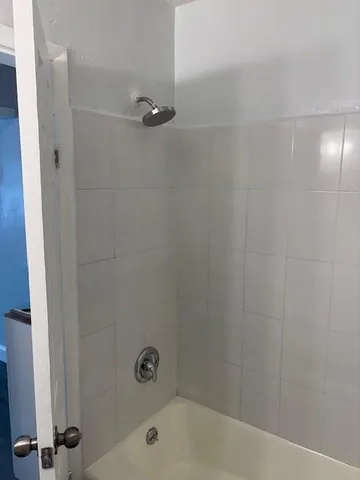 a bathroom with a bathtub
