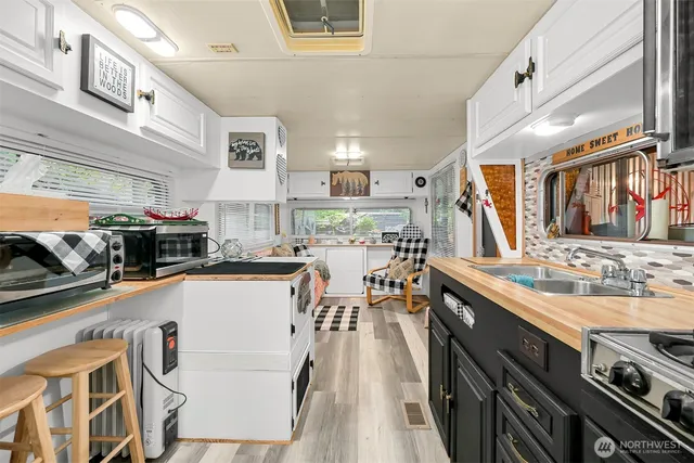 a kitchen with lots of counter top space