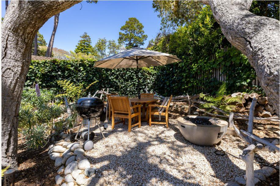 Junipero Street Carmel, CA 93921 - Photo 27 of 33 a view of a patio with table and chairs under an umbrella