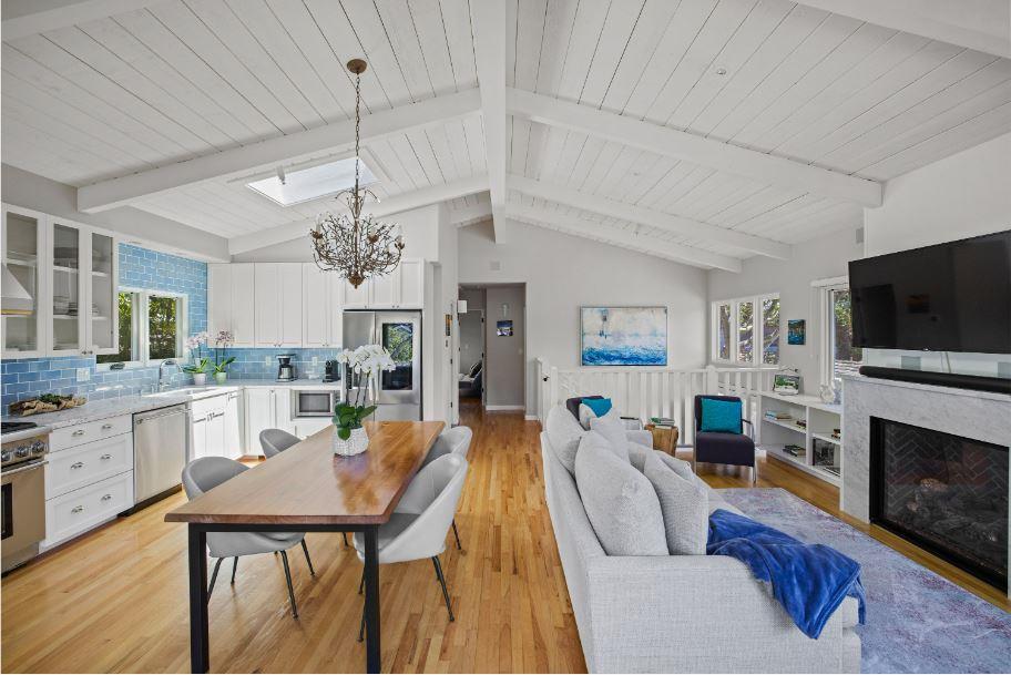 Junipero Street Carmel, CA 93921 - Photo 6 of 33 a living room with furniture a flat screen tv and a fireplace