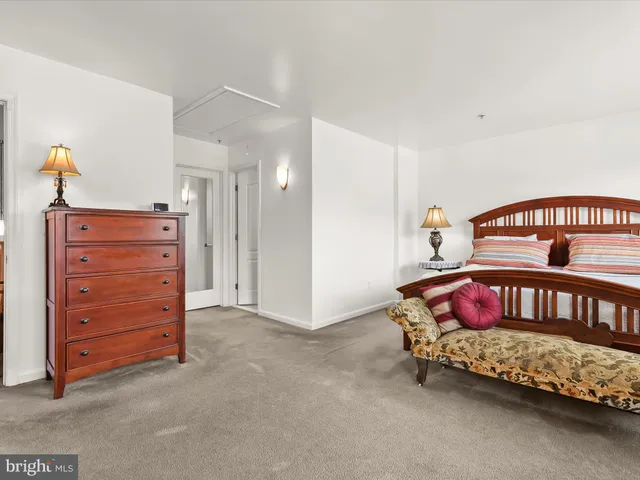 a bedroom with a bed and a rug