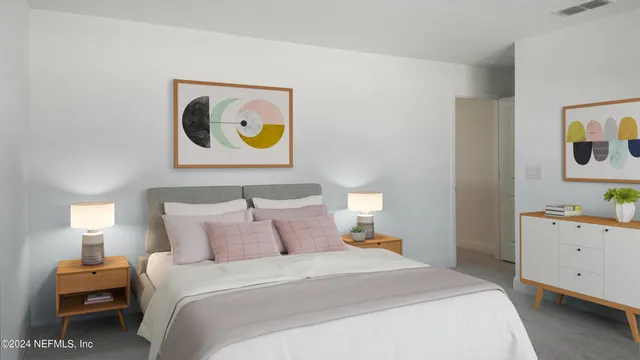 a room with a window and bathroom view