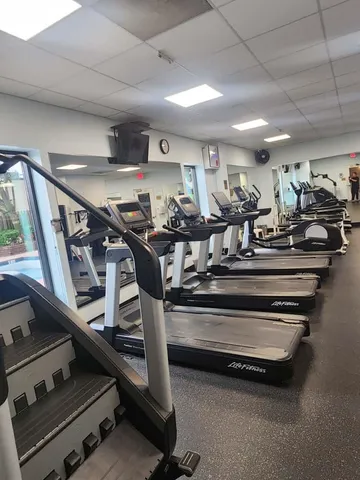 a view of a room with gym equipment