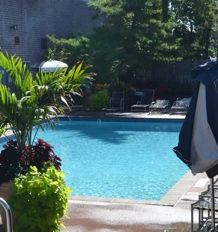 an outdoor space with furniture