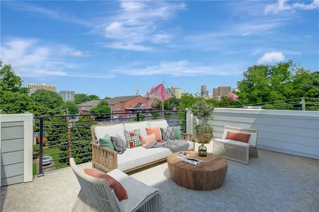 a front view of a building with street