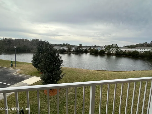 a view of a lake from a city