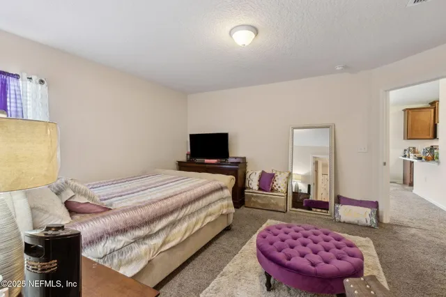 a living room with a couch and a potted plant