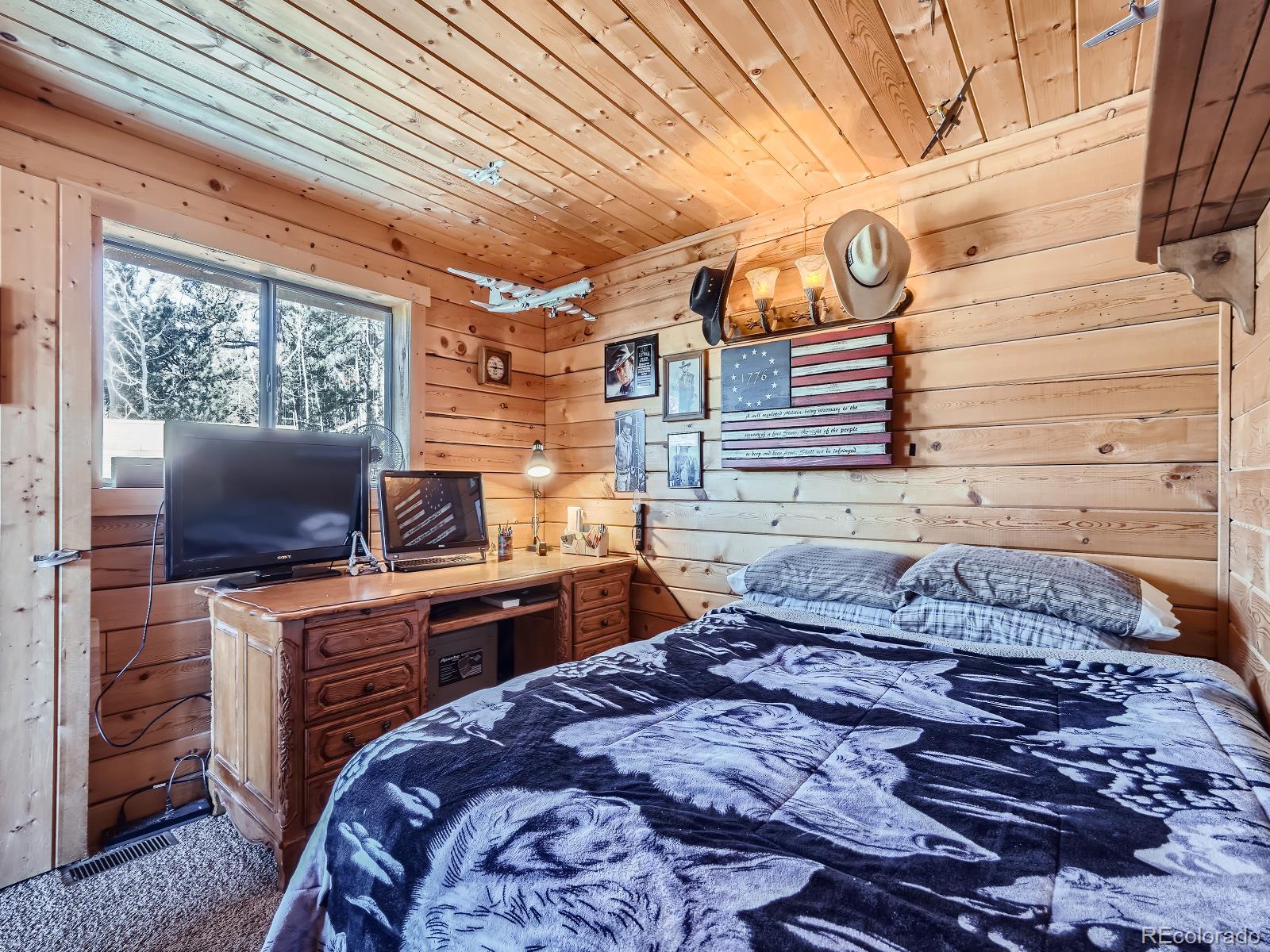 139 Hayes Street Bailey, CO 80421 - Photo 13 of 28 a bedroom with a bed and a flat screen tv