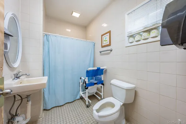 a bathroom with a toilet a sink and a mirror