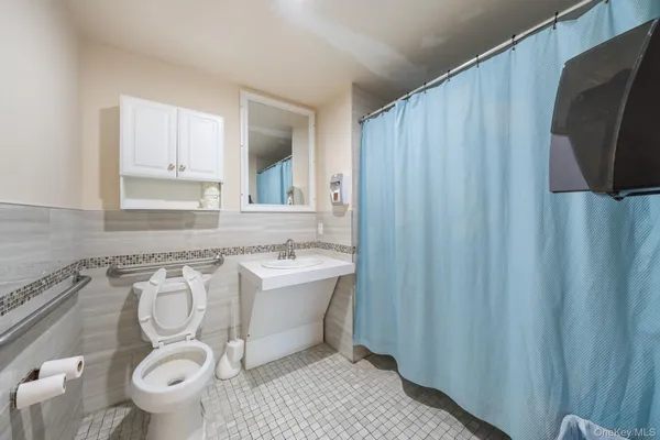 a bathroom with a toilet a sink and a mirror
