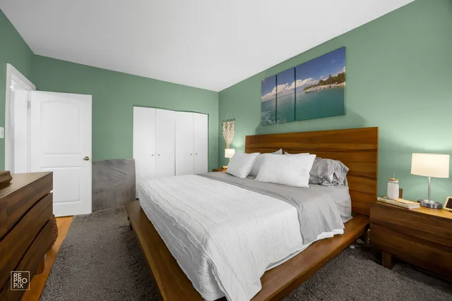 a bed room with a bed and a television