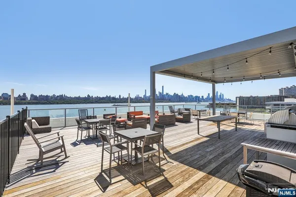 an outdoor space with seating