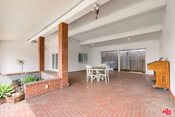 a view of a building from a living room