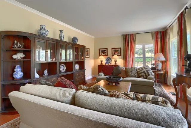 a living room with furniture and a rug