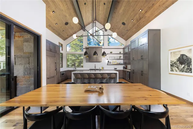 a dining table with chairs and window