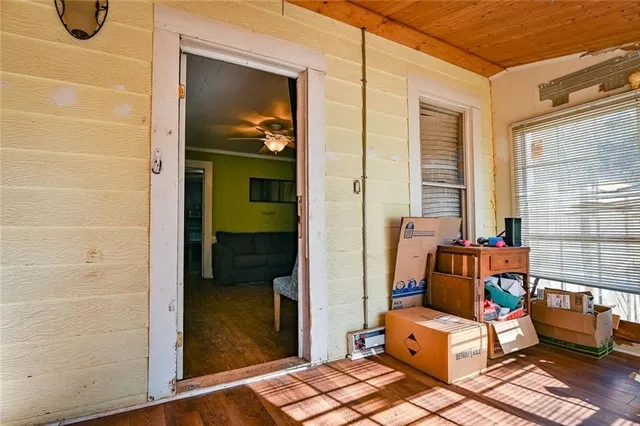 a outdoor space with a walk in closet and a window