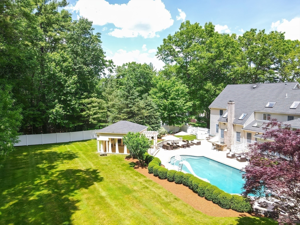 23 Newell Drive Franklin, MA 02038 - Photo 33 of 35 an aerial view of a house with a yard patio and swimming pool