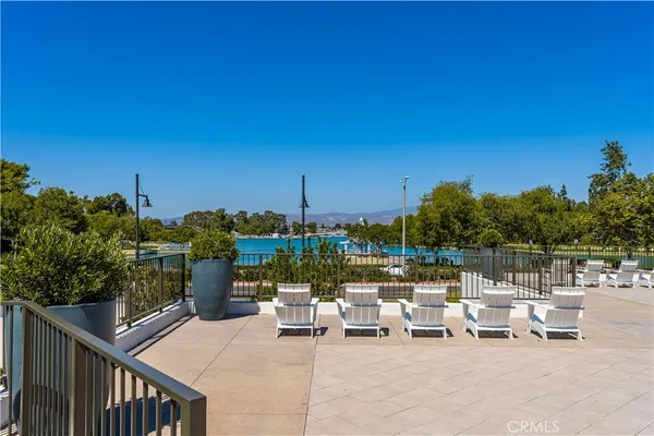 a view of a terrace with sitting area