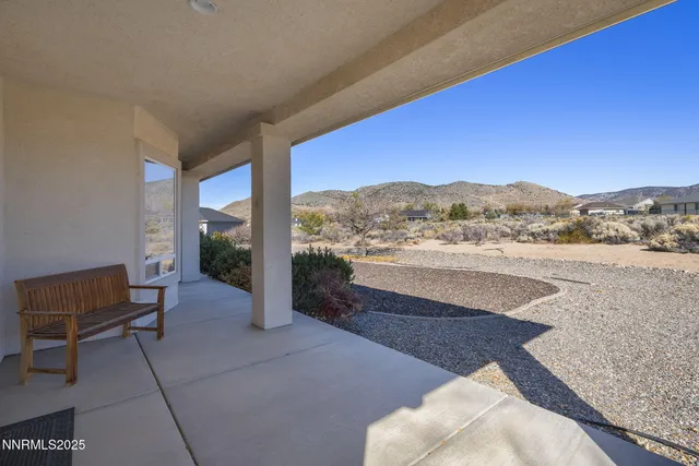 a view of a terrace with mountain view