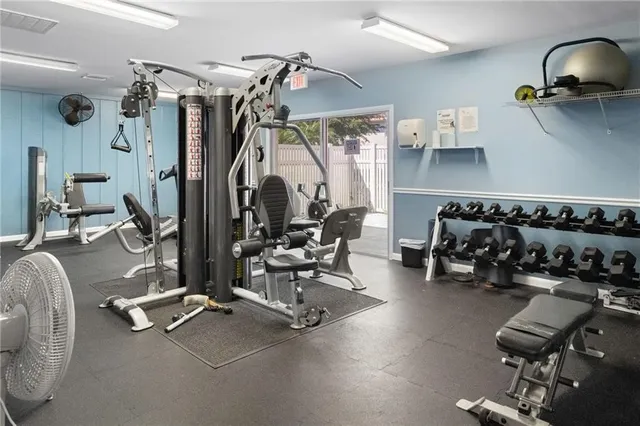 a view of a room with gym equipment
