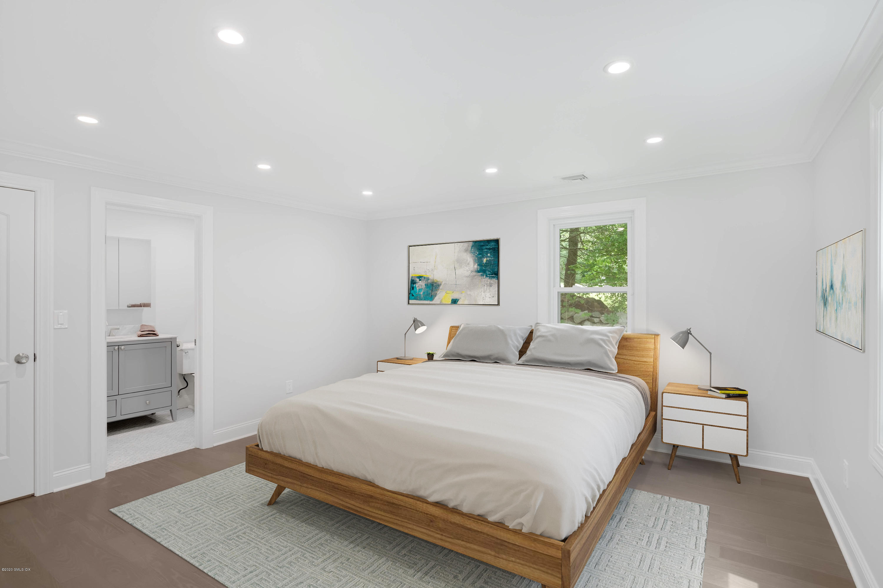 142 Old Mill Road Greenwich, CT 06831 - Photo 11 of 23 a bedroom with a bed and a large mirror