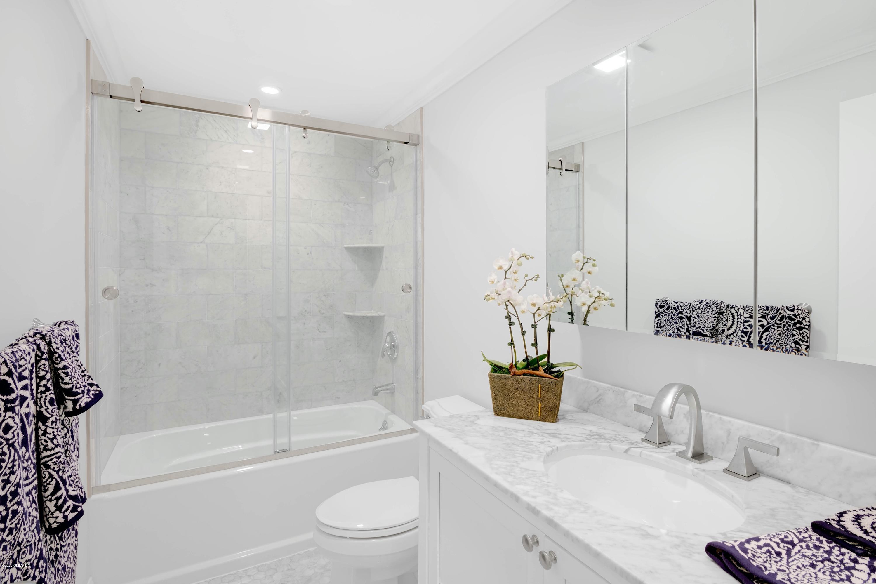 142 Old Mill Road Greenwich, CT 06831 - Photo 14 of 23 a bathroom with a granite countertop sink a toilet and shower