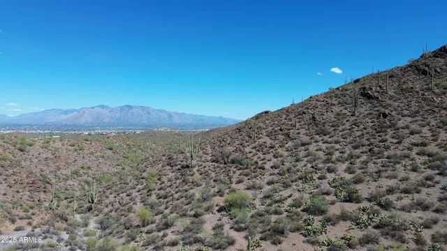 a view of a large building with a mountain in the background