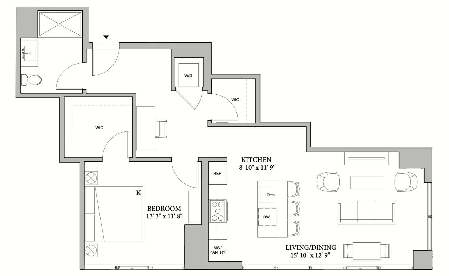 164 North Peoria Street, Unit 1106 Chicago, IL 60607 - Photo 5 of 13 a picture of a floor plan